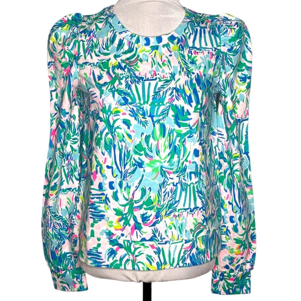 Lilly Pulitzer Multicolor Floral Print Long Sleeve Blouse - Blue, Green, Pink